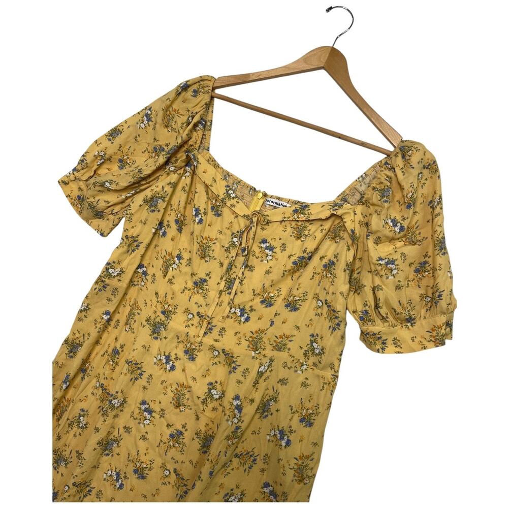 Reformation Mini Dress Womens 16 Yellow Floral Puff Sleeve Smocked Prairie Boho - Picture 6 of 11